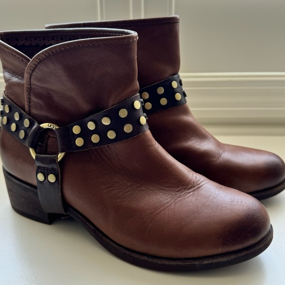 UGG Shoes - UGG  Womens Size 7 Darling Biker  Studded Harness Brown Leather‎ Ankle Boots